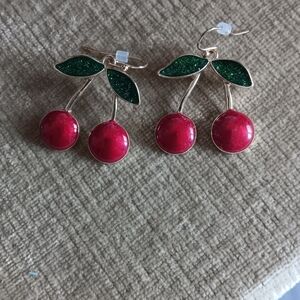 Cherry Drop Gold Tone Earrings